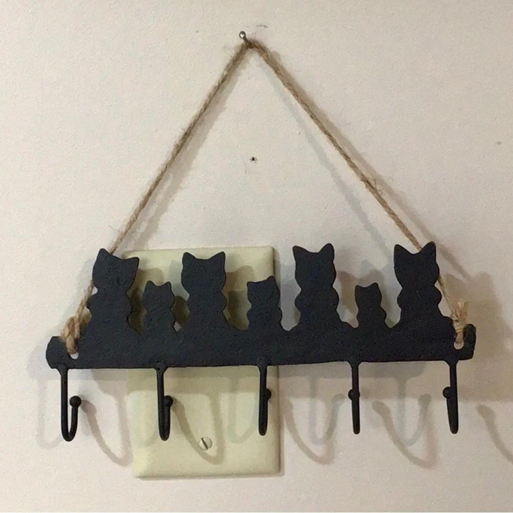 Charming Black Cast Iron Cat Wall Key Hook Decor